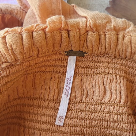 Free People Orange Oasis Smocked Ruffle Cotton Boho A-line Midi Dress XS - Picture 10 of 10